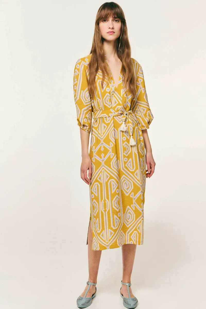 Forel γυναικείο φόρεμα midi εμπριμέ - 082.50.01.010 Μουσταρδί