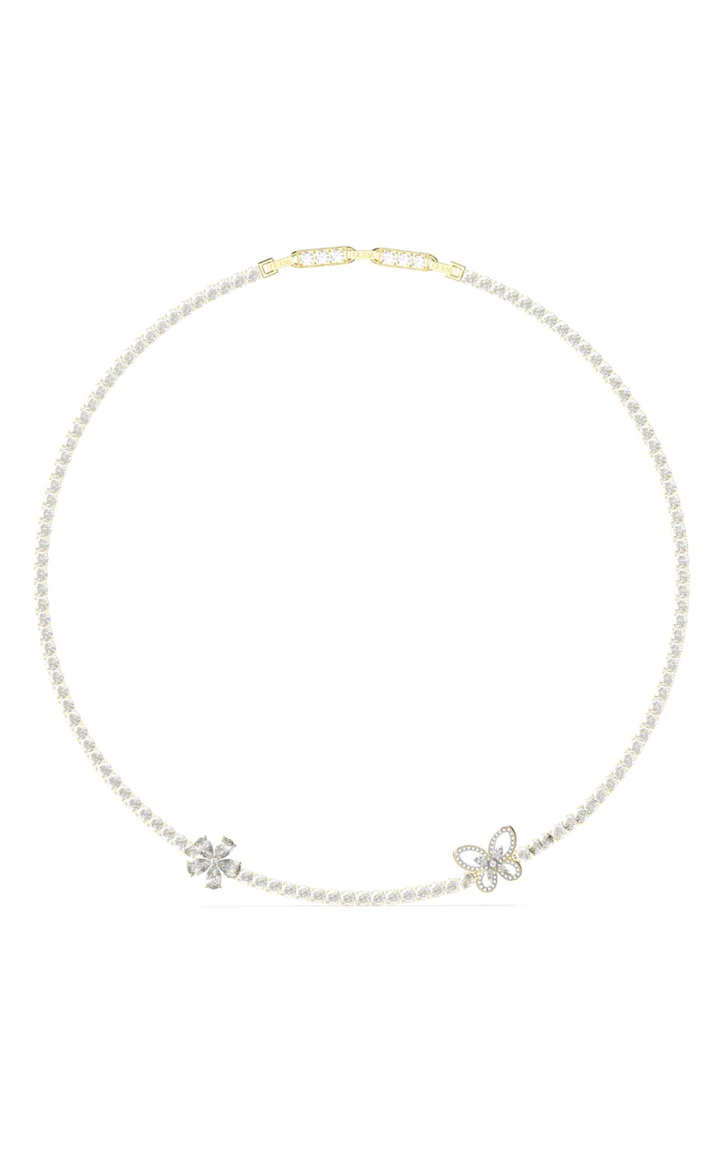 GUESS STEEL LILY JUBN05118JWYGT/U Κολιέ Χρυσό Με Πέτρες Και Πεταλούδα