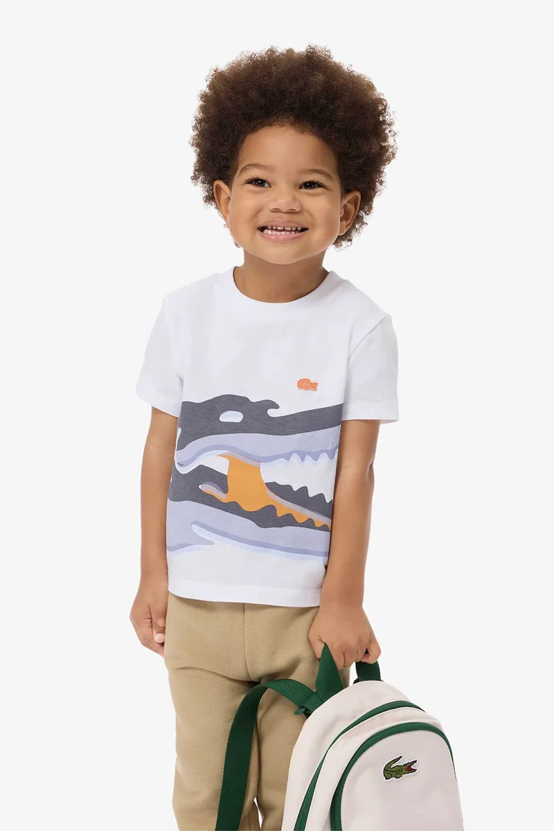 Lacoste παιδικό T-shirt με crocodile print (2-7 ετών) - TJ6935 Λευκό