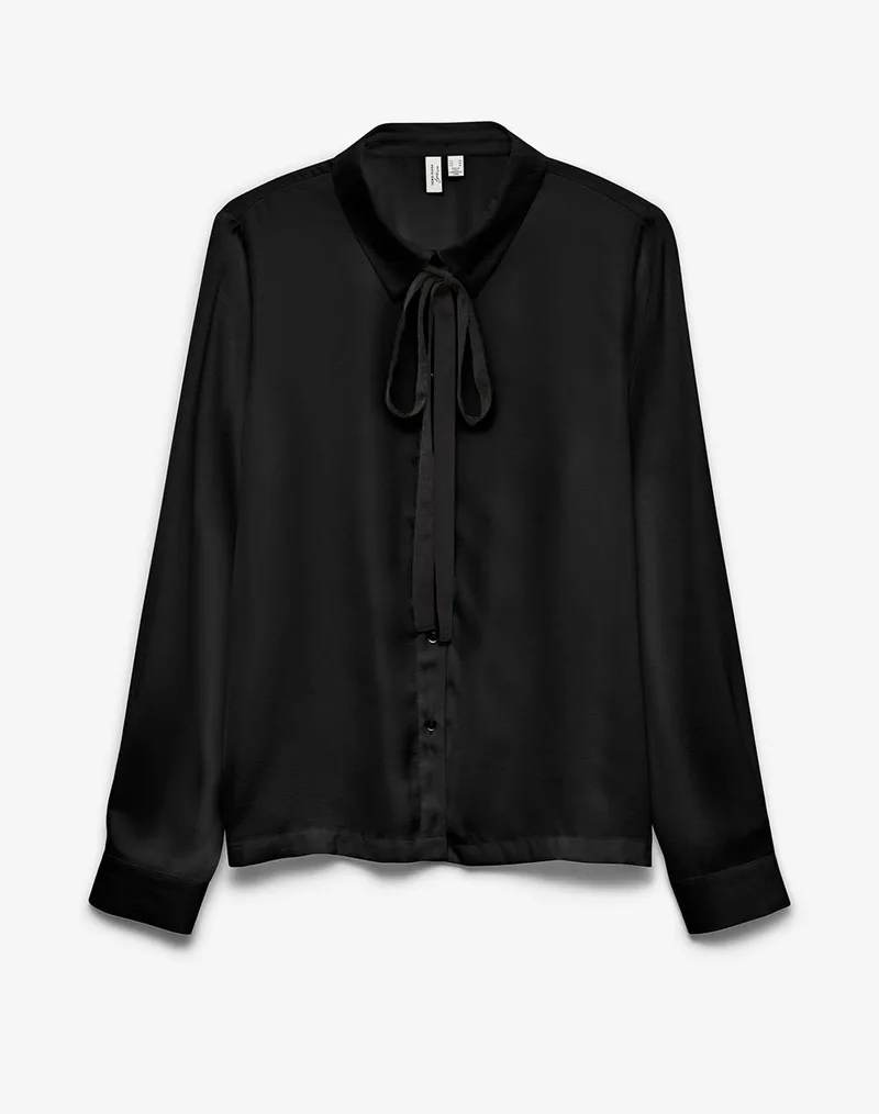 VERO MODA VMGRETCHEN LS SHIRT WVN BTQ GA 10335828-BlackBlack tie in neck Black