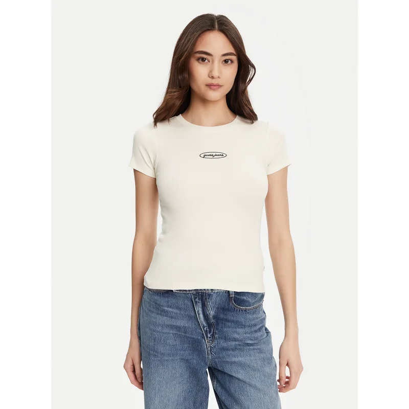 Guess Jeans T-Shirt W5YP37 KA0H1 Εκρού Slim Fit