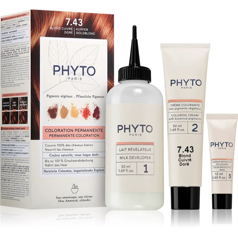 Phyto Color βαφή μαλλιών χωρίς αμμωνία απόχρωση 7.43 Copper Golden Blonde 1 τμχ