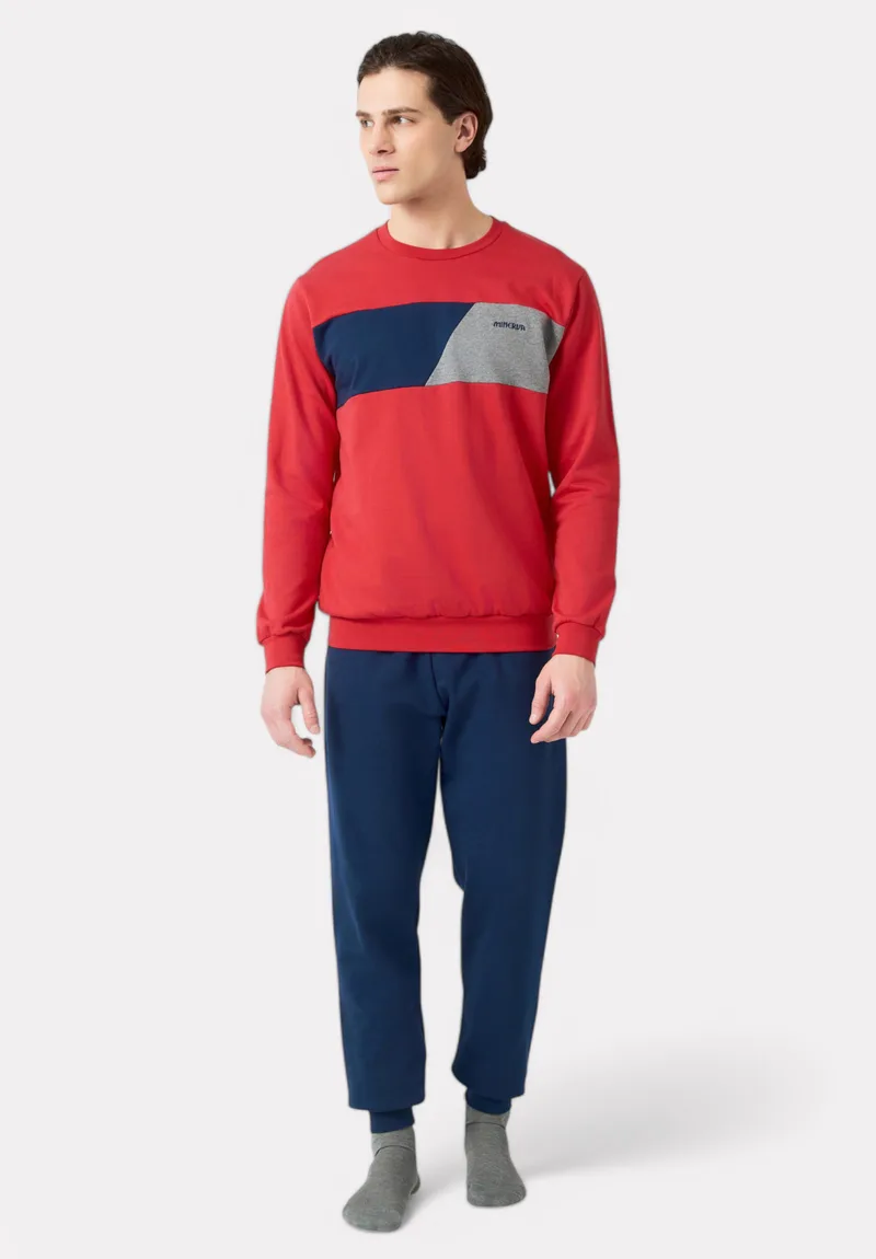 Πιτζάμα Ανδρική Minerva Color Blocks Φούτερ Red 90-71186-018-Κόκκινο