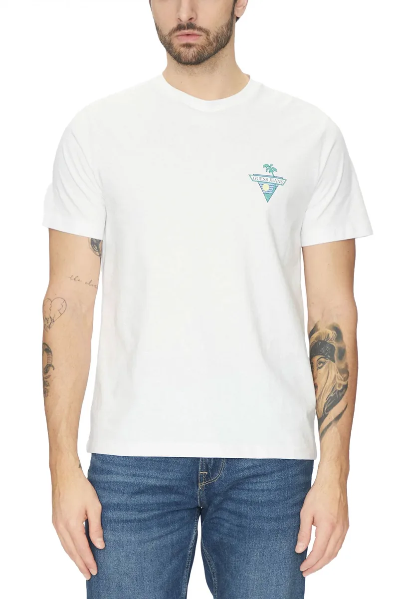 GUESS JEANS T-SHIRT CREW NECK REGULAR FIT LOGO ΛΕΥΚΟ