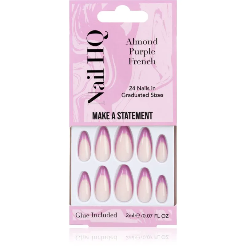 Nail HQ Almond Purple French Ψεύτικα νύχια με κόλλα 24 τμχ