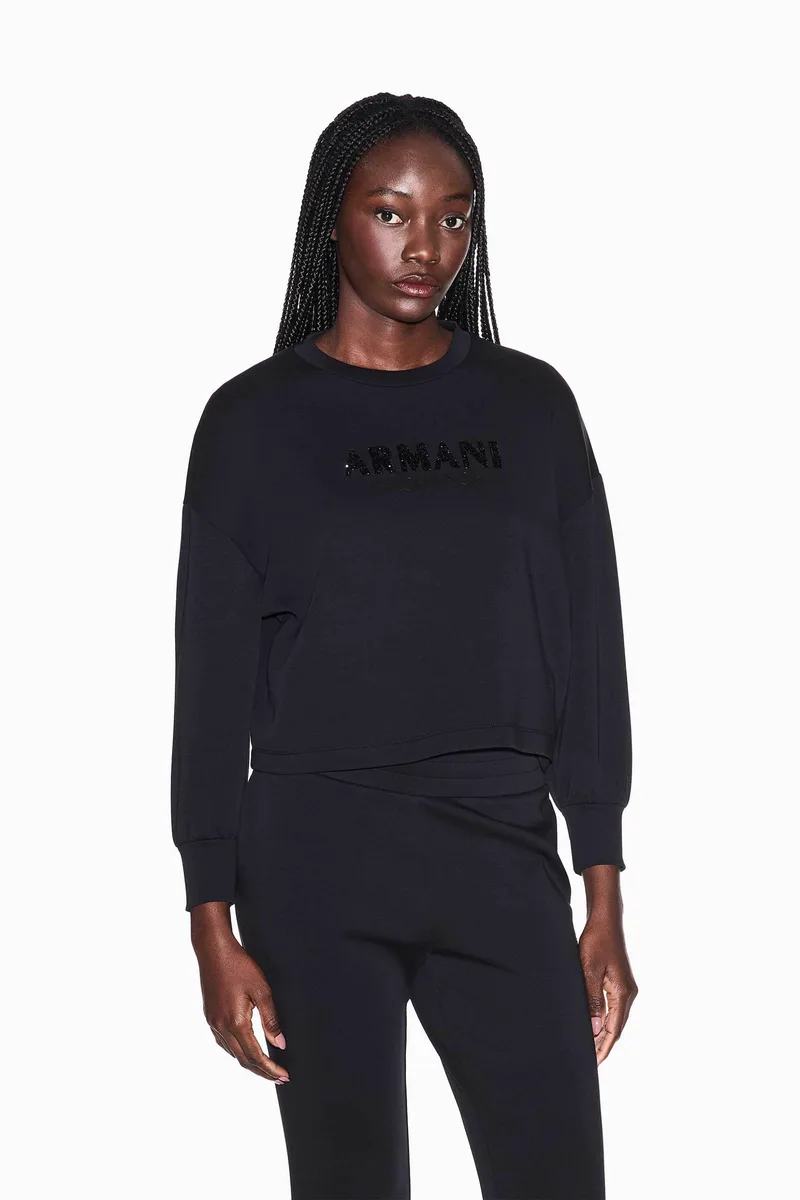 Armani Exchange γυναικεία μπλούζα φούτερ με λογότυπο από στρας - XW002049AF21298 Μαύρο