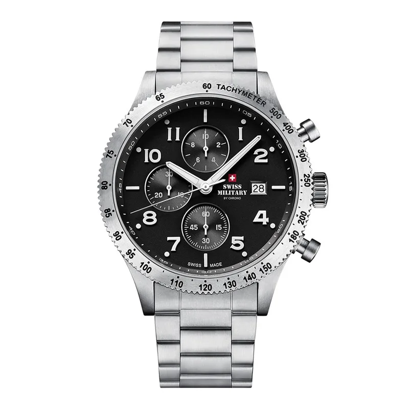 SWISS MILITARY by Chrono Swiss Made Sports Chronograph Stainless Steel Bracelet Watch SM34084.01