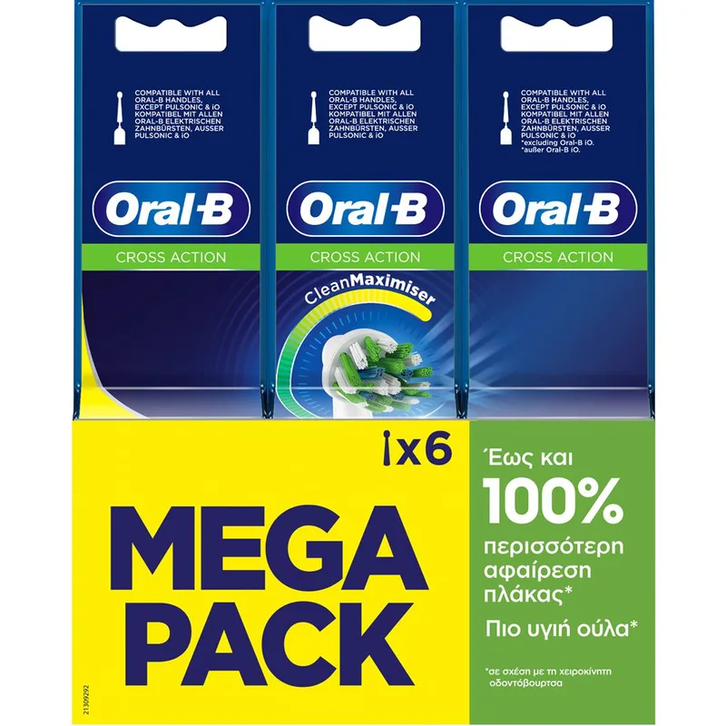 Oral-B Pro Cross Action Medium Electric Toothbrush Replacement Head Mega Pack White Ανταλλακτικές Κεφαλές Ηλεκτρικής Οδοντόβουρτσας για Αφαίρεση της Πλάκας, Προστασία των Ούλων & Μεσαίας Σκληρότητας Ίνες 6 Τεμάχια