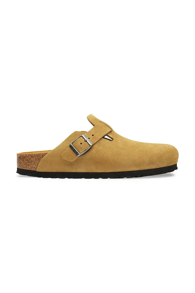 Birkenstock σαγιονάρες με καλυμμένα δάχτυλα σουέτ Boston Soft Footbed Suede Leather
