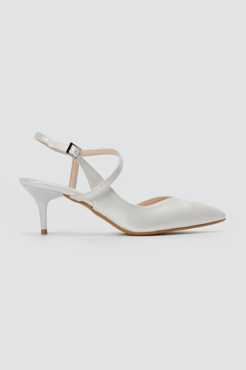 TFP Slingback Kitten Heel Pumps - 511 - Pearl White