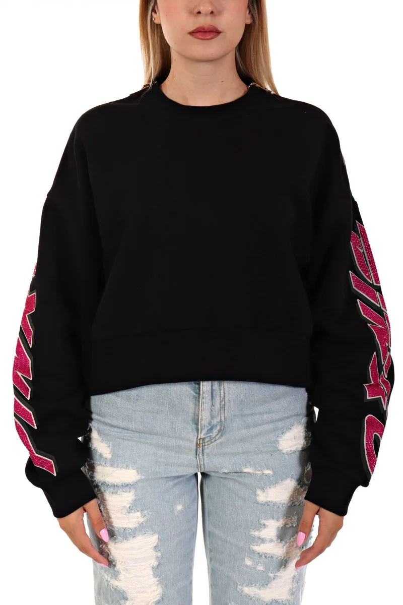 PINKO ΦΟΥΤΕΡ NAUSICAA MAGLIA FELPA GARZATΑ LOGO ΜΑΝΙΚΙ ΦΕΡΜΟΥΑΡ ΜΑΥΡΟ-ΦΟΥΞΙΑ