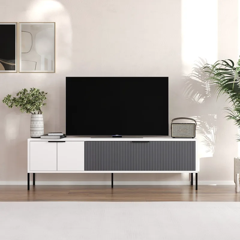 Έπιπλο Τηλεόρασης Noah - White, Anthracite 327Ods1320 (150x45x30 cm)