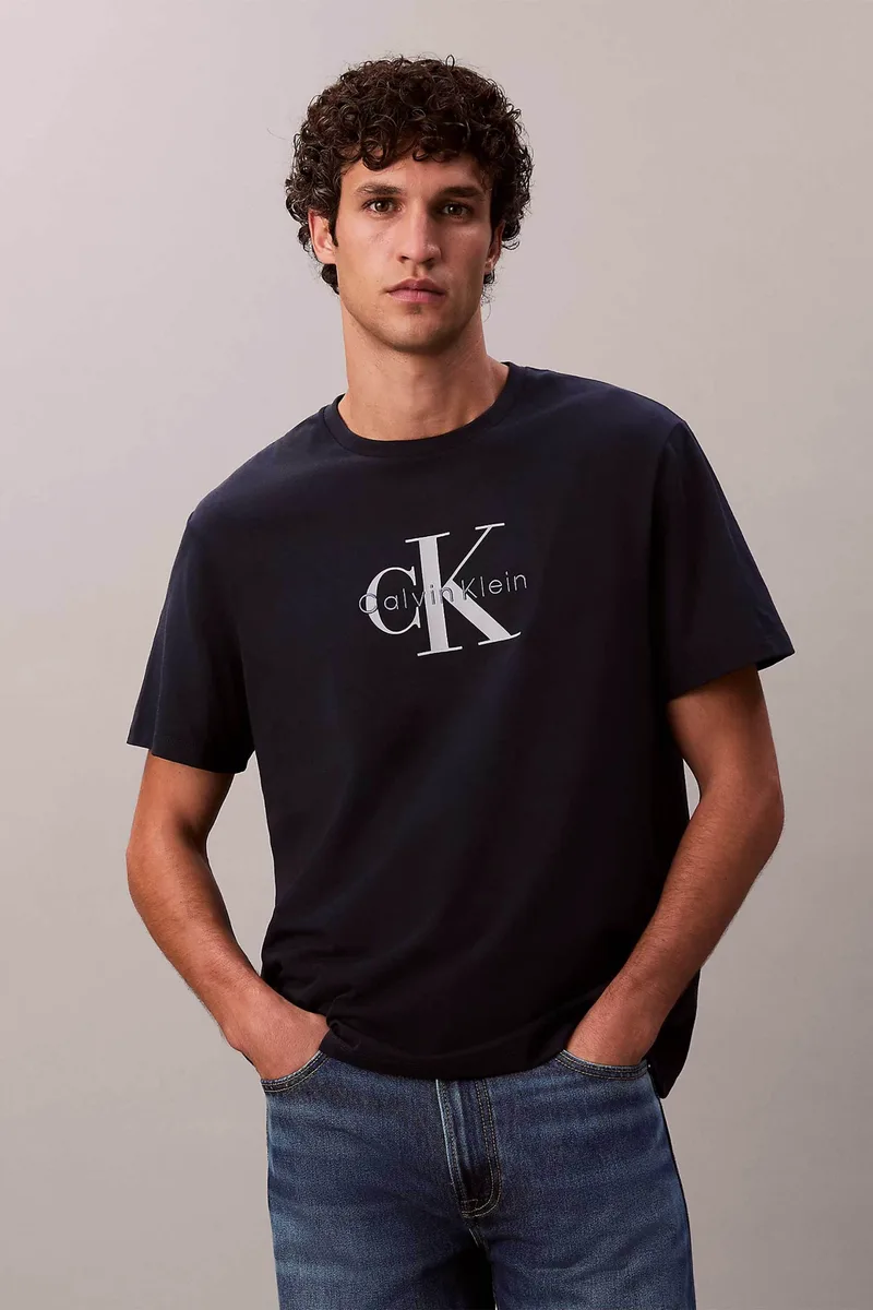 Calvin Klein Jeans ανδρικό T-shirt μονόχρωμο με λογότυπο - LV04RB862G Σκούρο Μπλε