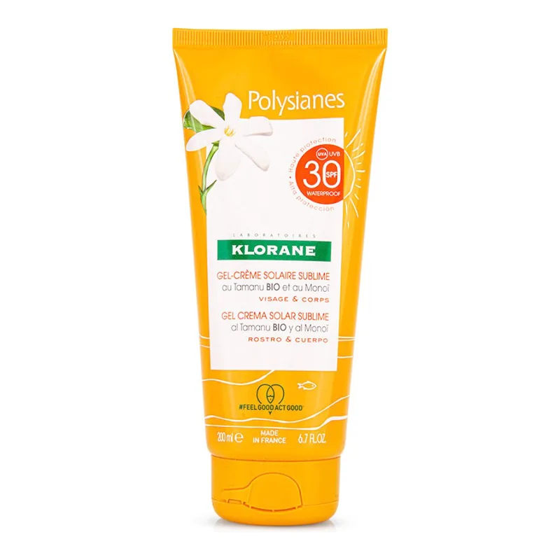 Klorane Polysianes Gel Cream Solar Sublime Spf30 with Monoi & Tamaru Αντηλιακή Κρέμα - Gel για Πρόσωπο & Σώμα Υψηλής Προστασίας με Monoi & Tamaru 200ml