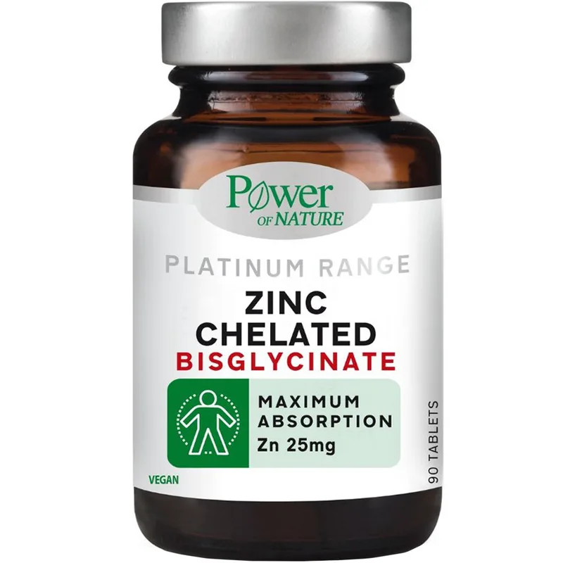 Power Health Platinum Range Zinc Chelated Bisglycinate Συμπλήρωμα Διατροφής με Ψευδάργυρο Χηλικό Δισγλυκινικό για Μέγιστη Απορρόφηση για Ενίσχυση του Ανοσοποιητικού & Καλή Υγεία Μαλλιών, Νυχιών & Δέρματος 90tabs
