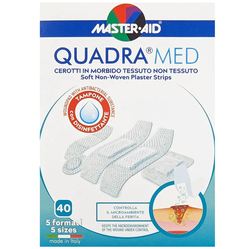Master Aid Quadra Med Soft Non-Woven Plaster Strips Αυτοκόλλητο Επίθεμα Έξτρα Αεριζόμενο & σε Διάφορα Μεγέθη 40 Τεμάχια