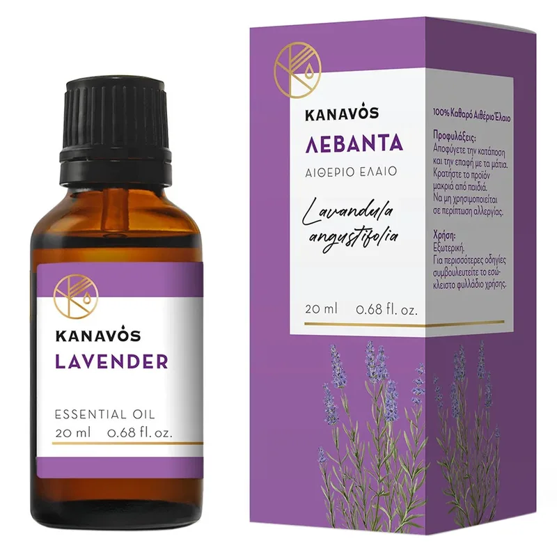 Kanavos Levander Essential Oil Αιθέριο Έλαιο για Φυσικό Αρωματισμό του Χώρου, Κατάλληλο για Εισπνοές που Προσφέρει Χαλάρωση & Ευεξία 20ml - Λεβάντα