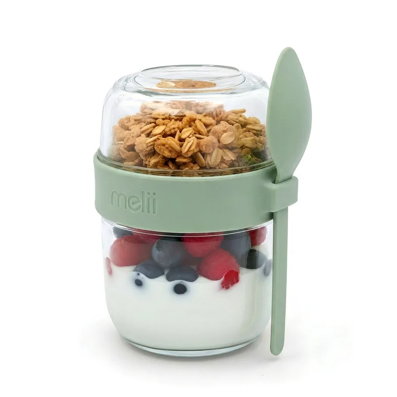 Γυάλινο Δοχείο Για Γιαούρτι-Overnight Oats 780ml Sage Melii MEL28403 (Υλικό: Γυαλί, Χρώμα: Sage) - Melii - MEL28403