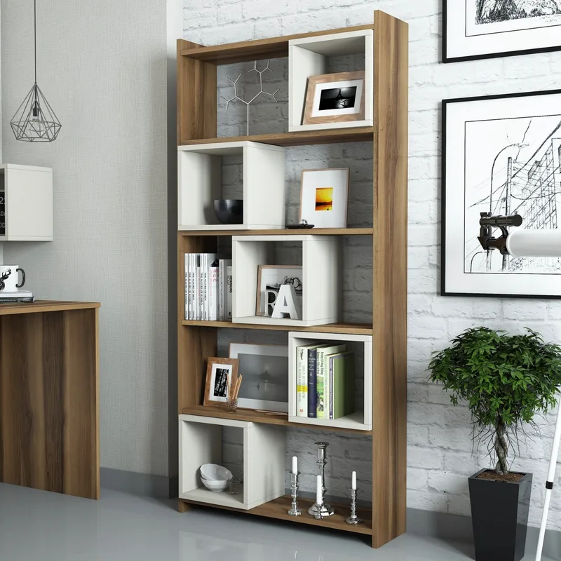 Βιβλιοθήκη Box - Walnut, Cream 845Hct3603 (80x170x22)