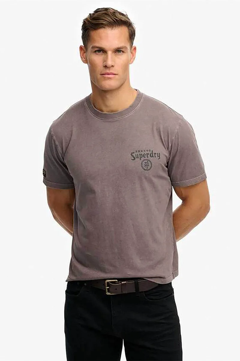 Superdry ανδρικό T-shirt με graphic print Loose Fit "Tokyo Narrative" - M1012248A Καφέ Ανοιχτό