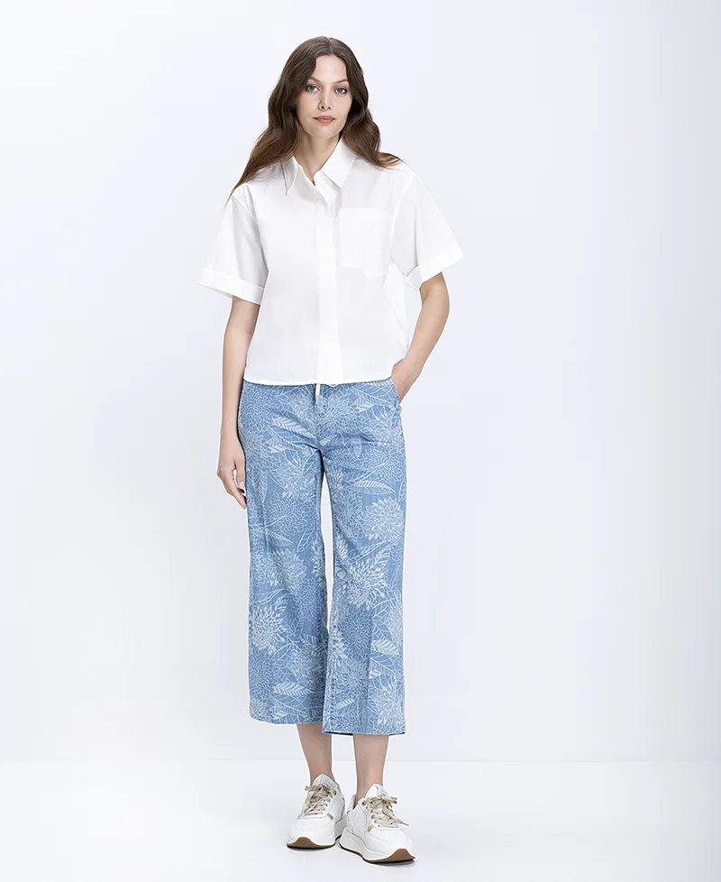 Γυναικεία Παντελόνα Culotte Floral Με Δέσιμο Στη Μέση