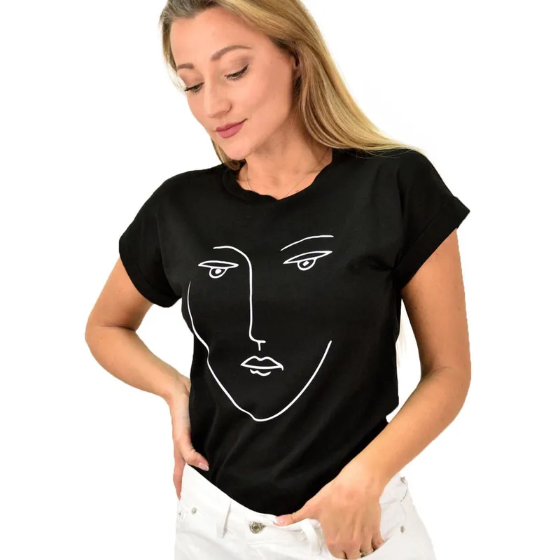 Γυναικείο T-shirt με τύπωμα πρόσωπο Μαύρο 10867