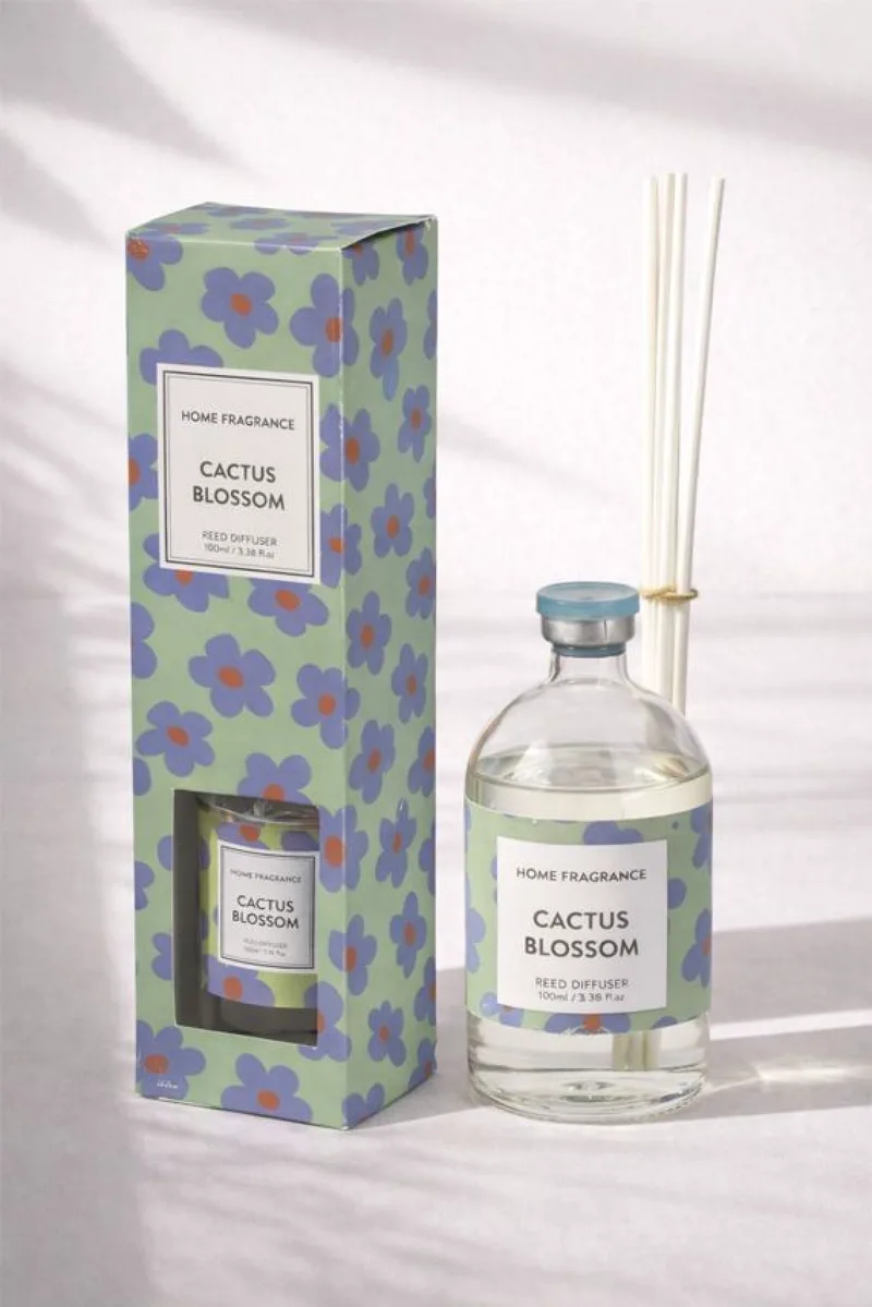 Αρωματικο Χωρου Με Στικ Και Αρωμα Cactus Blossom 100Ml 5.5x5.5x20cm Πράσινο Kaeming