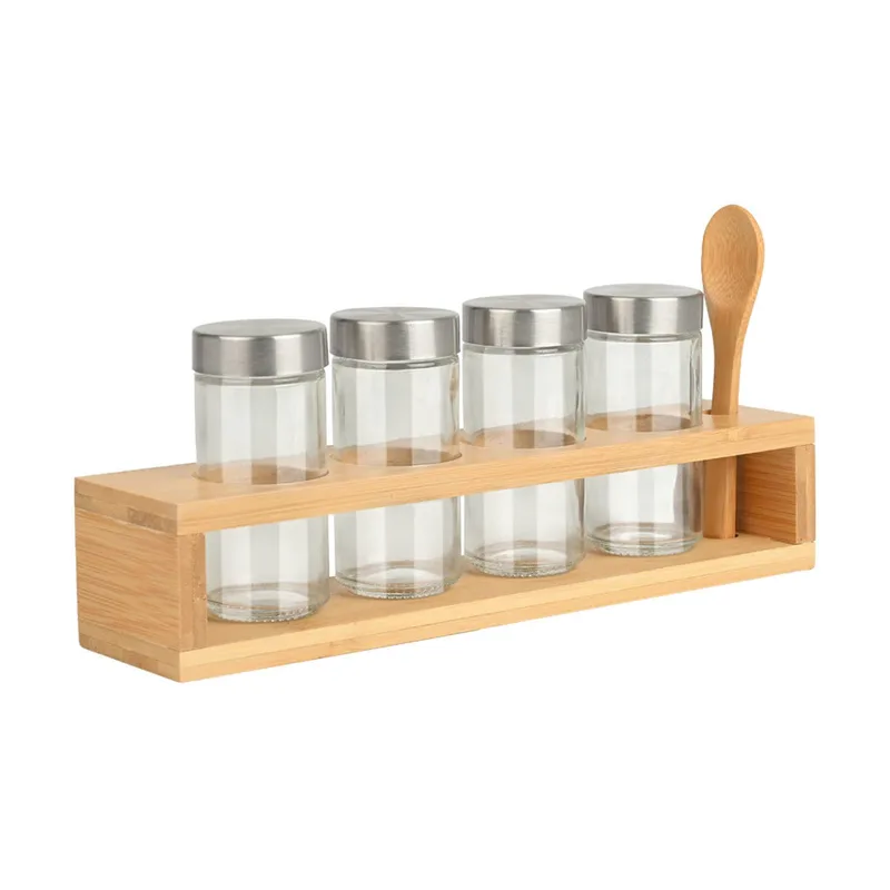 Estia Δοχεία Μπαχαρικών Bamboo Essentials Γυάλινα Σετ 6 Τεμ Με Μεταλλικό Καπάκι & Βάση Bamboo