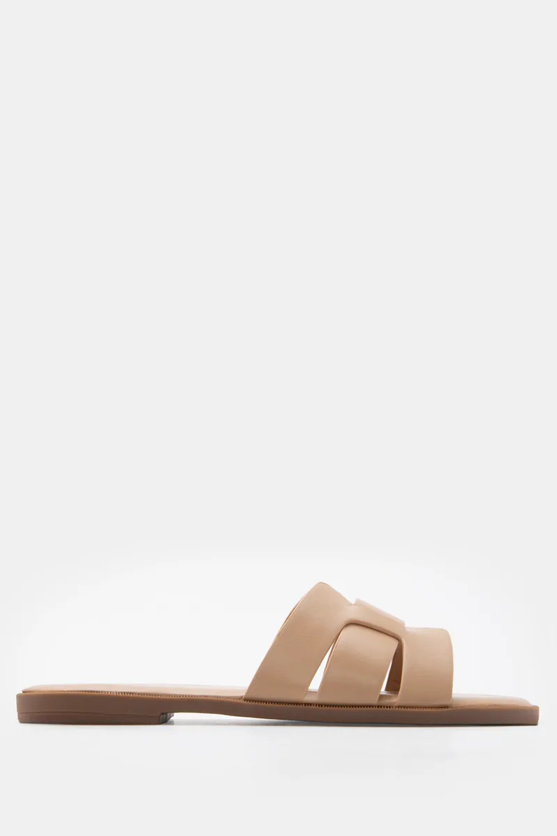 LUIGI DESIGN - Flat Σανδάλια με Ανοίγματα στο Πλάι - Μπεζ-Σκούρο