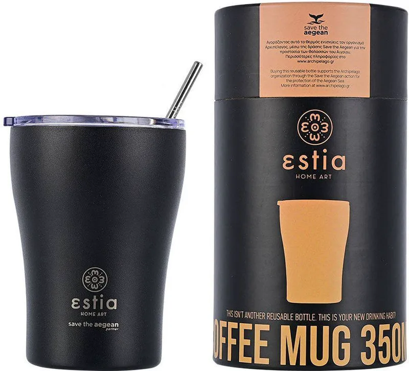 ΠΟΤΗΡΙ ΘΕΡΜΟΣ COFFEE MUG SAVE THE AEGEAN ΜΕ ΚΑΛΑΜΑΚΙ MIDNIGHT BLACK (350ML)