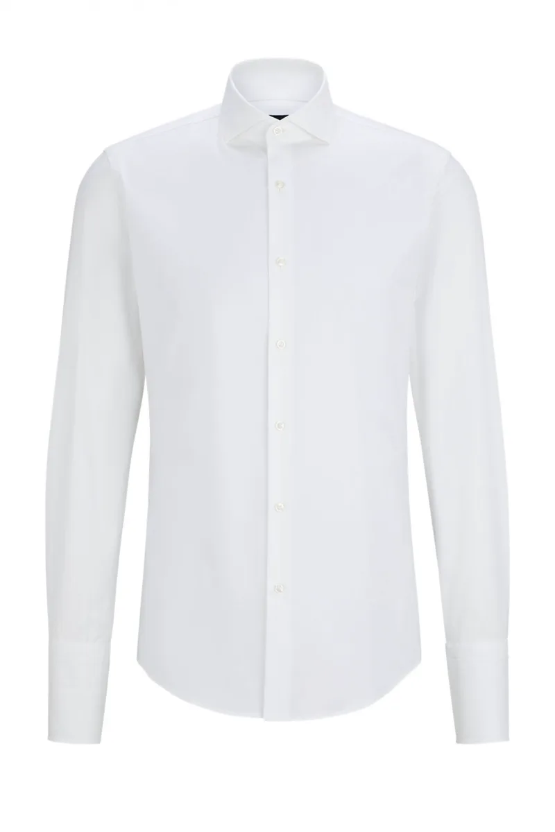 BOSS ΠΟΥΚΑΜΙΣΟ ΜΑΝΙΚΕΤΟΚΟΥΜΠΟ SLIM FIT STRETCH H-HANK-SPREAD-DC-214 ΛΕΥΚΟ