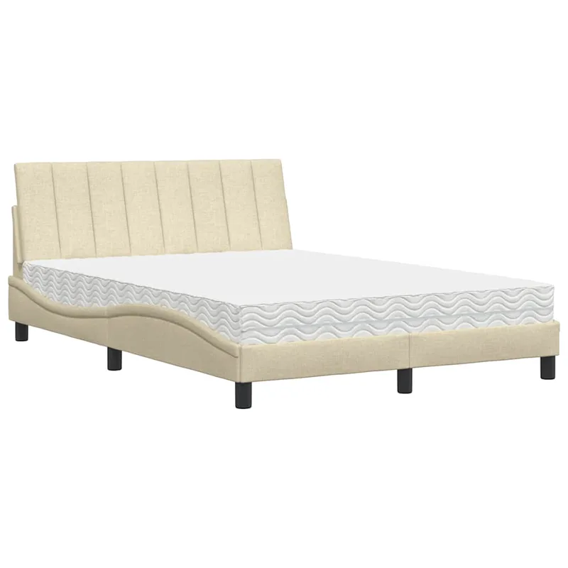vidaXL Κρεβάτι με Στρώμα Hanko Κρεμ 140x200 εκ. Υφασμάτινο