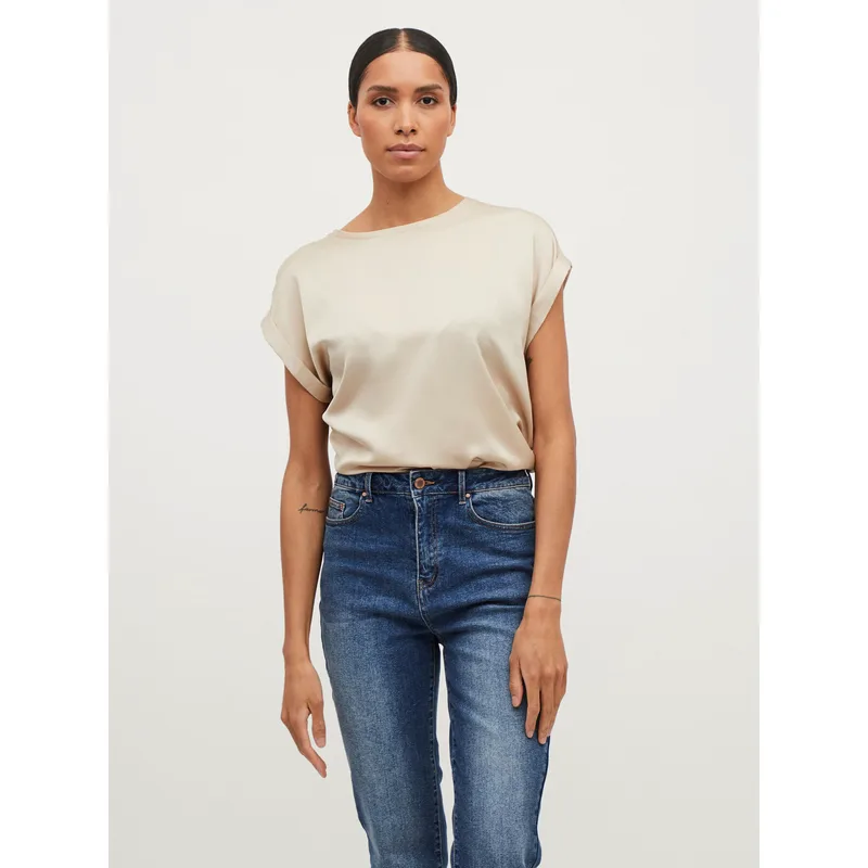 Vila T-Shirt Ellette 14059563 Μπεζ Regular Fit