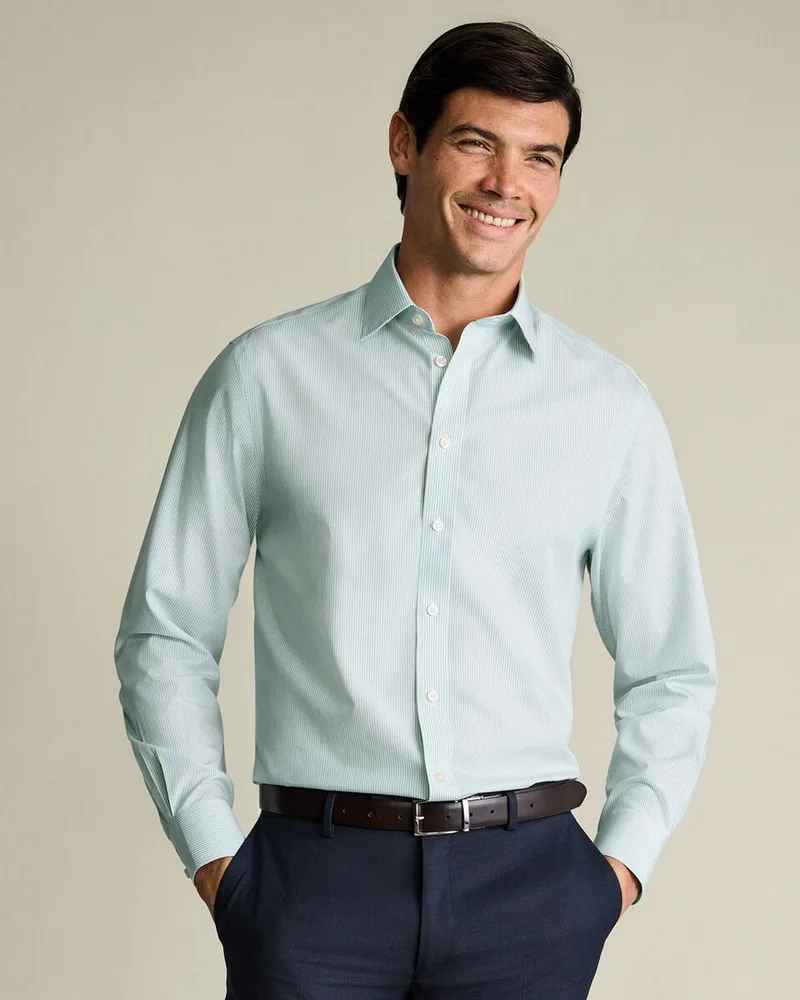 Charles Tyrwhitt Ανδρικό Πουκάμισο Ριγέ Poplin Non Iron Stretch