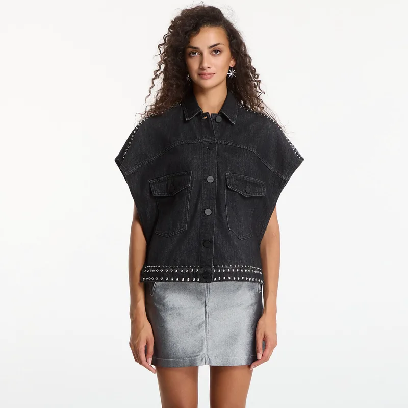 Πουκάμισο AllSaints Alba Stud Ss Shirt Shadow Black 6