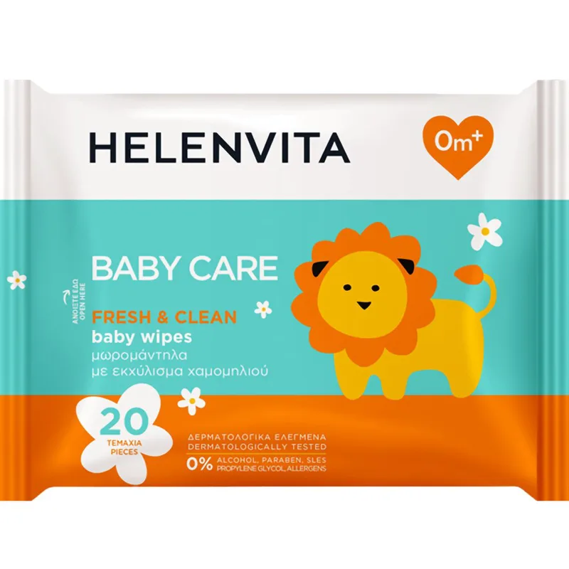 Helenvita Baby Wipes with Chamomle Extract Μαλακά Μωρομάντηλα Εμποτισμένα με Εκχύλισμα Χαμομηλιού 20 Τεμάχια (1x20 Τεμάχια)