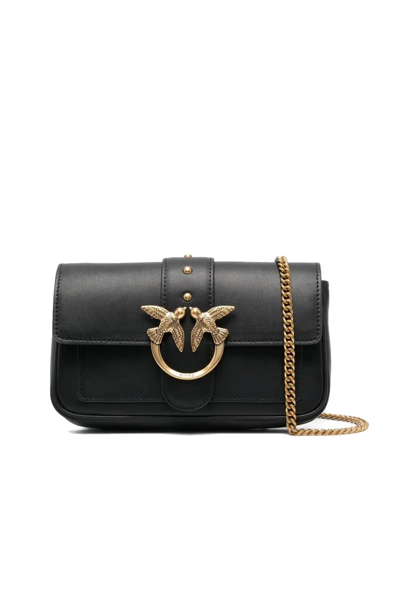 PINKO ΤΣΑΝΤΑΚΙ LOVE ONE POCKET C VITELLO SETA ΑΛΥΣΙΔΑ ΜΑΥΡΟ /ΧΡΥΣΟ