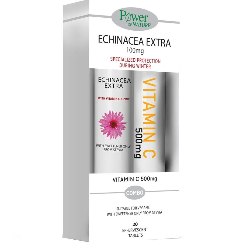 Power Health Promo Echinacea Extra 100mg, 20 Effer.tabs & Vitamin C 500mg, 20 Effer.tabs,Συμπλήρωμα Διατροφής με Εχινάκεια Βιταμίνη C & Ψευδάργυρο για Ενίσχυση του Ανοσοποιητικού με Γεύση Λεμόνι & Συμπλήρωμα Διατροφής με Βιταμίνη C για Ενίσχυση του Α