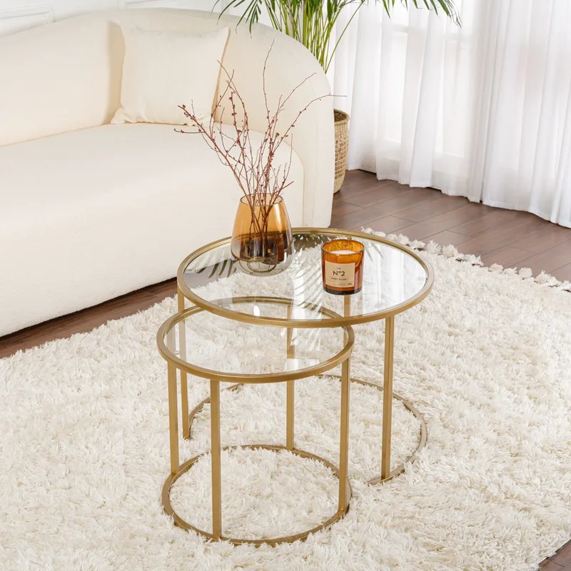 Σετ Τραπέζι Σαλονιού Χρυσό-Transparent-60-42 706Cln1182 (15x43x15)