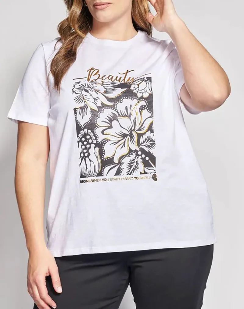 PARABITA Βαμβακερό T-shirt με Φλοράλ Στάμπα 012610100477-001 White