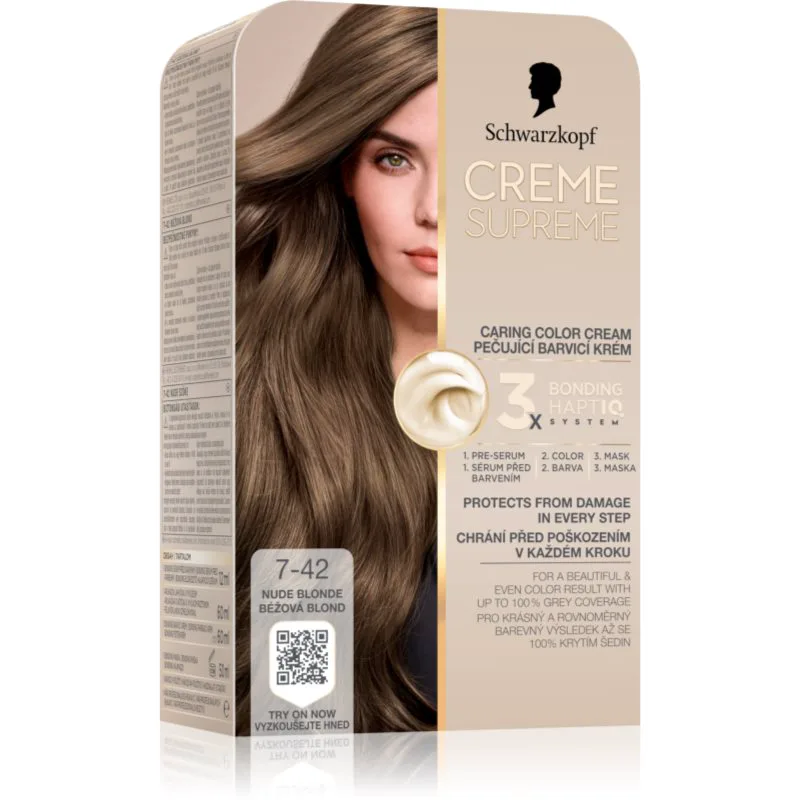 Schwarzkopf Creme Supreme μόνιμη βαφή μαλλιών απόχρωση 7-42 Nude blonde 60 ml