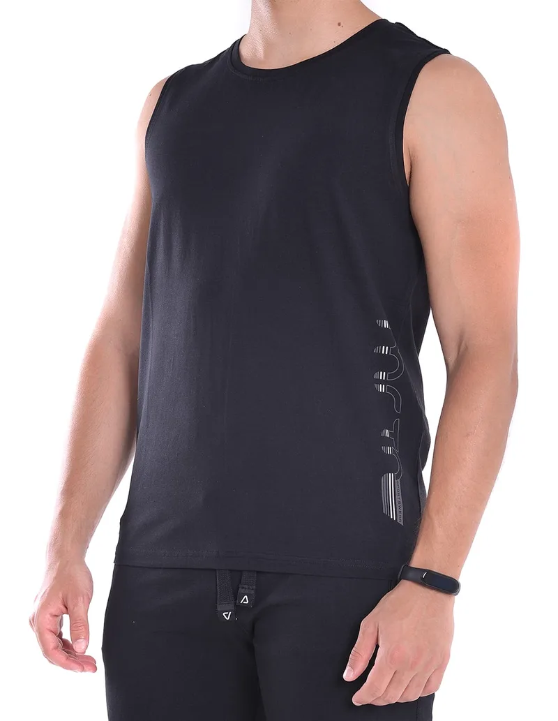 Ανδρικό αμάνικο t-shirt σε μαύρο χρώμα