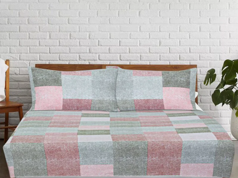 Σετ Σεντόνια Φανελένια PatchWork 100% Βαμβακερά Γαρύφαλλο - 200x260, 160x200+32