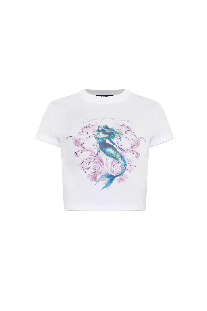 Versace Jeans Couture γυναικείο T-shirt με mermaid graphic print - 80HAHD03CJ01Z Λευκό