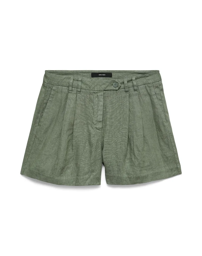 VERO MODA VMLAICA MW FLOWY LINEN SHORTS 10346659-Laurel Wreath DarkGreen