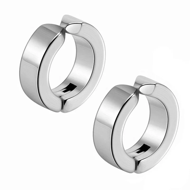Jt Unisex ατσάλινα σκουλαρίκια κρίκοι με κλιπ / cuff Ασημί