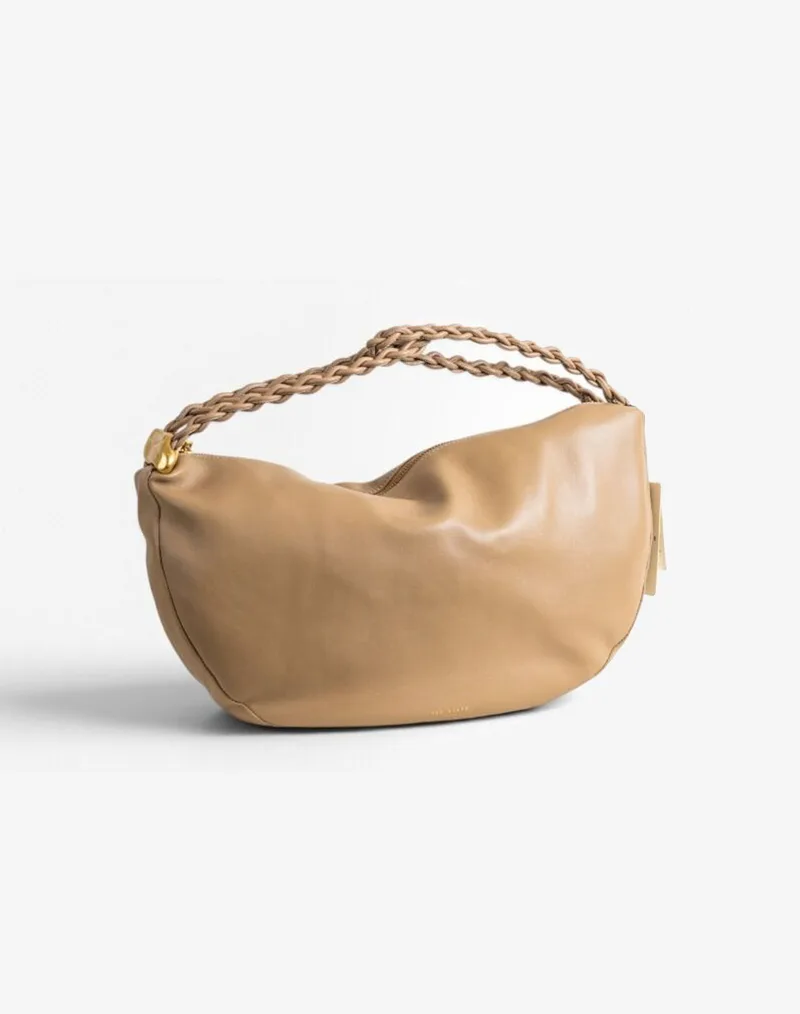 TED BAKER ISLO Leather Statement Hardware Large Hobo Ba 282313-TAUPE LightTan