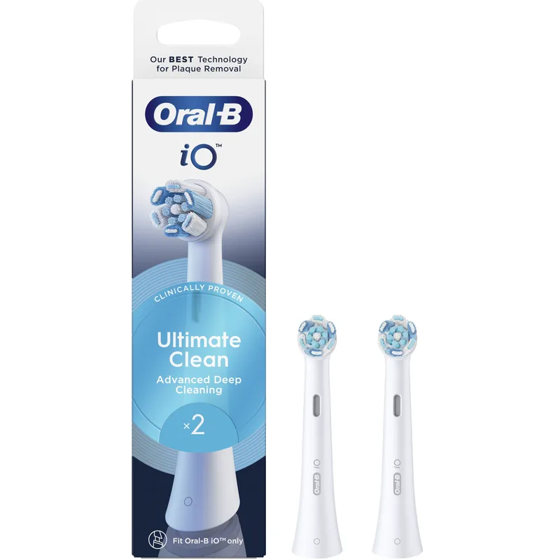 Oral-B iO Ultimate Clean Brush Heads Ανταλλακτικές Κεφαλές Βουρτσίσματος για Βαθύ & Επαγγελματικό Καθαρισμό των Δοντιών σε Λευκό Χρώμα 2 Τεμάχια - White