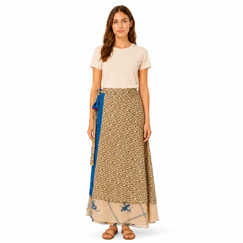 Μακριά Φούστα Boho με Εμπριμέ Σχέδια Μπεζ 27503
