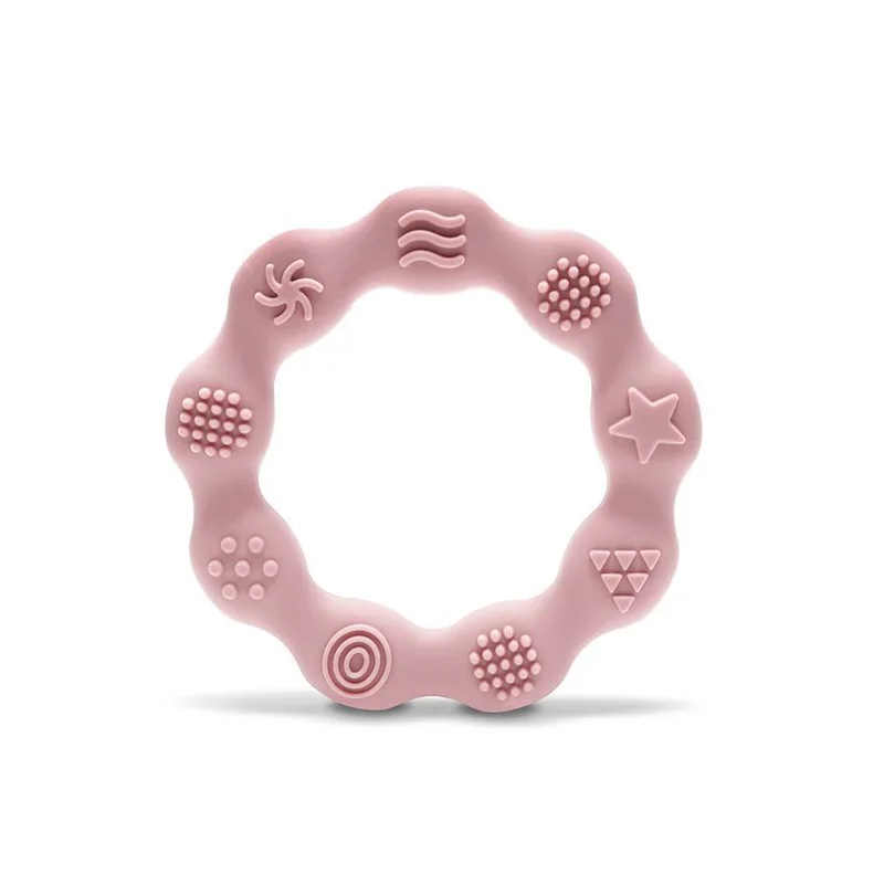SILICONE TEETHER RING NATURAL DEEP PINK